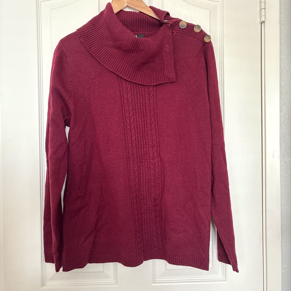 Briggs New York Maroon Cowl Neck Sweater with Button Accents